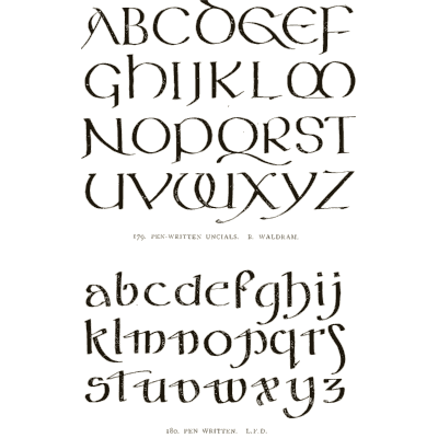Pen-written capitals and lowercase - Alphabets Old and New - 1910