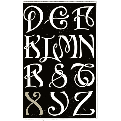 Swash capitals on black - Alphabets Old and New - 1910