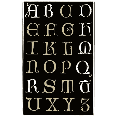 Lombardic capitals on black - Alphabets Old and New - 1910