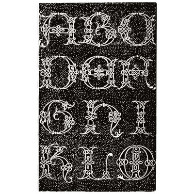 Knotwork capitals on black - Alphabets Old and New - 1910