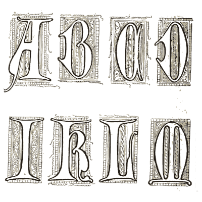 Tall decorated lombardic initials - Alphabets Old and New - 1910