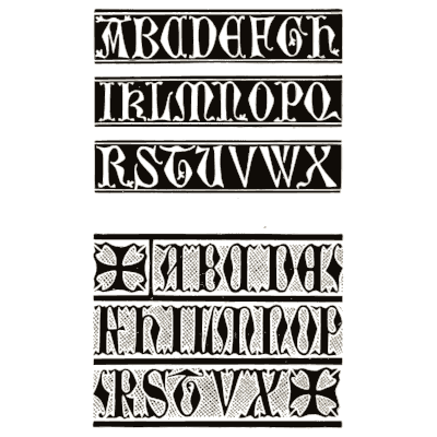 Reversed gothic capitals in bands - Alphabets Old and New - 1910