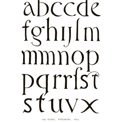 Slate-cut lowercase alphabet - Alphabets Old and New - 1910