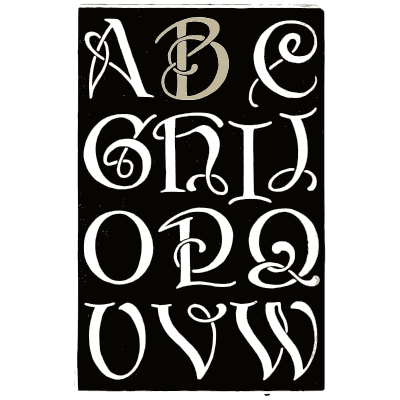 Bold swash capitals on black - Alphabets Old and New - 1910