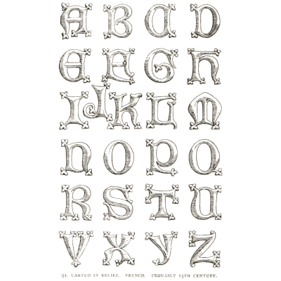Caxton-style outline capitals - Alphabets Old and New - 1910