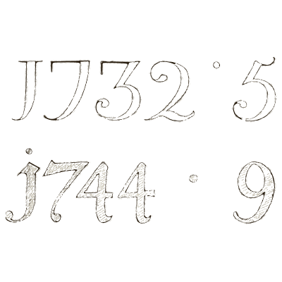 Dated numerals 1732 and 1744 - Alphabets Old and New - 1910