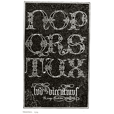 Lace capitals on black - Alphabets Old and New - 1910