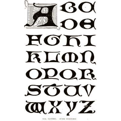 Gothic capitals with illuminated a - Alphabets Old and New - 1910