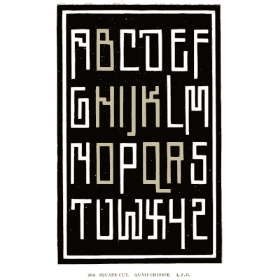Square cut capitals on black - Alphabets Old and New - 1910