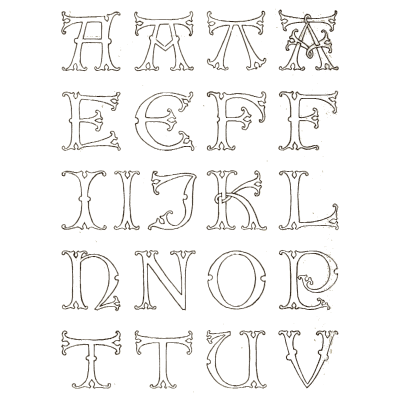 Outline gothic capitals with variants - Alphabets Old and New - 1910