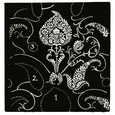 Numbered paisley repeat on black - Pattern Design: A Book for Students - 1903