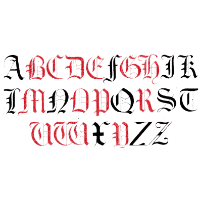 Black and red gothic capitals 01 - The Book of Ornamental Alphabets, Ancient and Modern - 1859