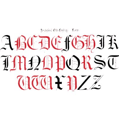 Old English capitals in black and red - The Book of Ornamental Alphabets, Ancient and Modern - 1859