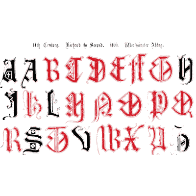 Broad gothic capitals in red and black - The Book of Ornamental Alphabets, Ancient and Modern - 1859