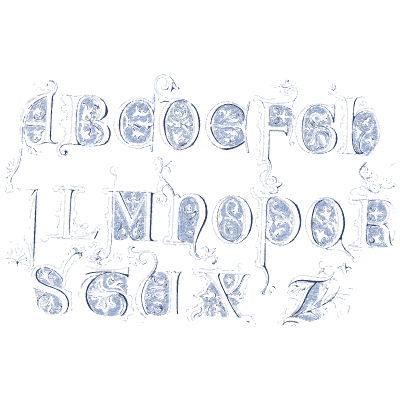 Decorated blue capitals alphabet 02 - The Book of Ornamental Alphabets, Ancient and Modern - 1859
