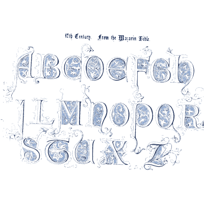 Decorated blue capitals alphabet 01 - The Book of Ornamental Alphabets, Ancient and Modern - 1859