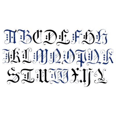 Blue gothic capitals - The Book of Ornamental Alphabets, Ancient and Modern - 1859