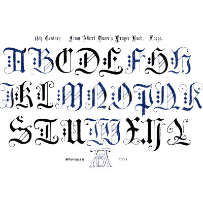 Heavy gothic capitals with monogram - The Book of Ornamental Alphabets, Ancient and Modern - 1859