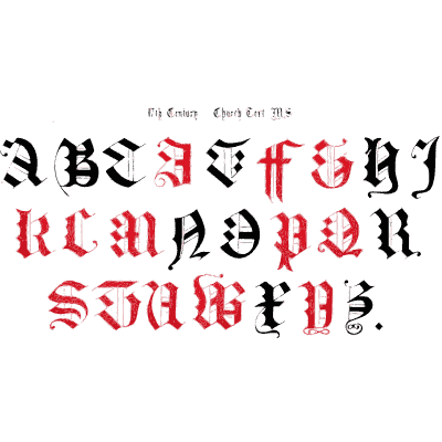 Church text alphabet in black and red - The Book of Ornamental Alphabets, Ancient and Modern - 1859