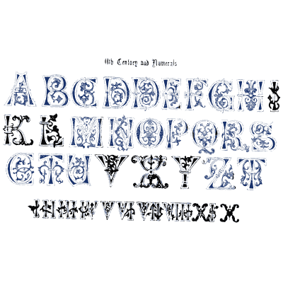 Blue and black capitals with numerals - The Book of Ornamental Alphabets, Ancient and Modern - 1859