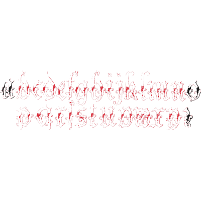 Faint red lowercase alphabet - The Book of Ornamental Alphabets, Ancient and Modern - 1859