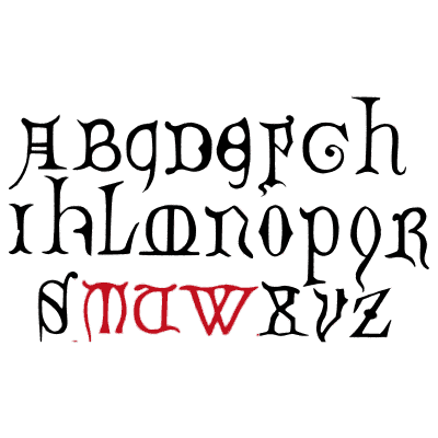 Uncial alphabet in black and red - The Book of Ornamental Alphabets, Ancient and Modern - 1859