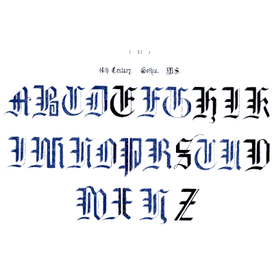 Blue gothic manuscript capitals - The Book of Ornamental Alphabets, Ancient and Modern - 1859