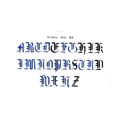 Small blue gothic capitals alphabet - The Book of Ornamental Alphabets, Ancient and Modern - 1859
