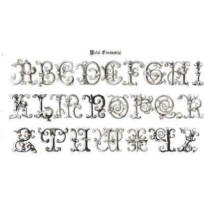 Metal ornamental capitals - The Book of Ornamental Alphabets, Ancient and Modern - 1859