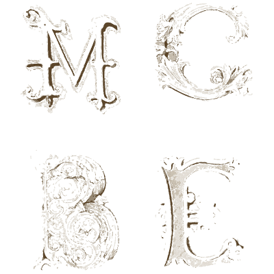 Foliated initial letters M, C, B and E - The Book of Ornamental Alphabets, Ancient and Modern - 1859