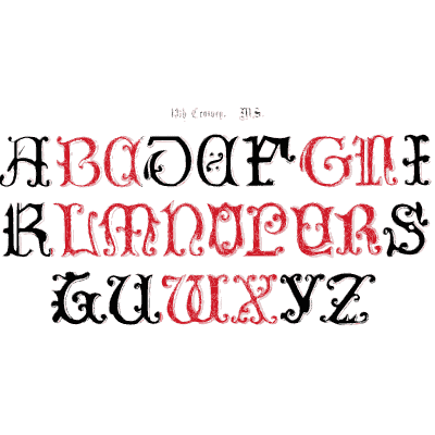 Black and red manuscript capitals - The Book of Ornamental Alphabets, Ancient and Modern - 1859