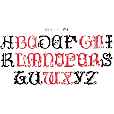 Wide capitals in red and black - The Book of Ornamental Alphabets, Ancient and Modern - 1859