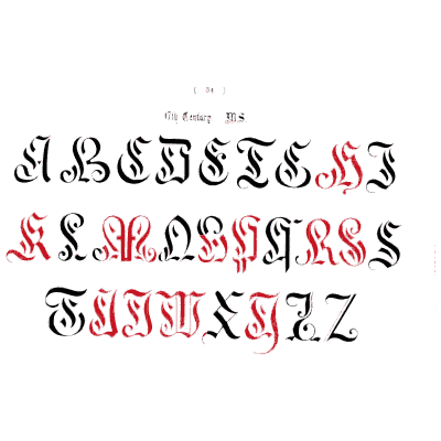 Black and red gothic capitals 02 - The Book of Ornamental Alphabets, Ancient and Modern - 1859