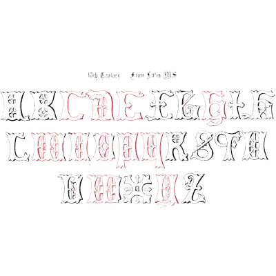 Pink outline gothic capitals - The Book of Ornamental Alphabets, Ancient and Modern - 1859