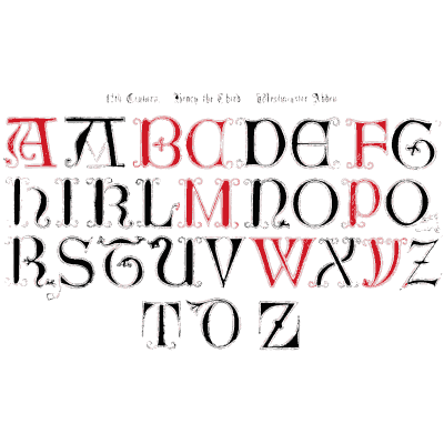 Red and black lombardic capitals - The Book of Ornamental Alphabets, Ancient and Modern - 1859