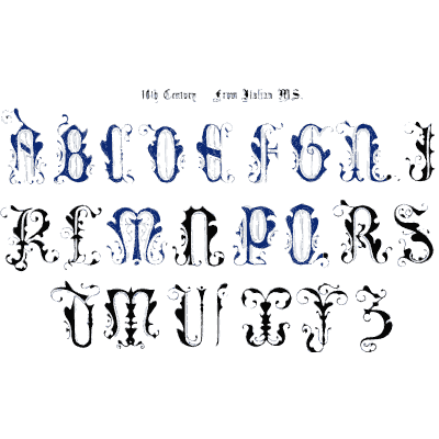 Blue and black decorated capitals - The Book of Ornamental Alphabets, Ancient and Modern - 1859