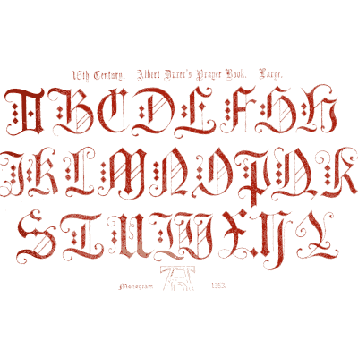 Red gothic capitals 02 - The Book of Ornamental Alphabets, Ancient and Medieval - 1862