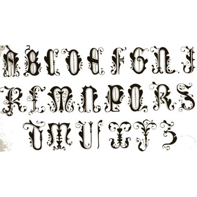 Black decorated capitals - The Book of Ornamental Alphabets, Ancient and Medieval - 1862
