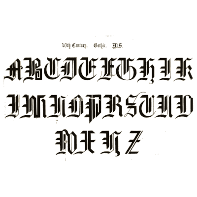 Black gothic manuscript capitals - The Book of Ornamental Alphabets, Ancient and Medieval - 1862