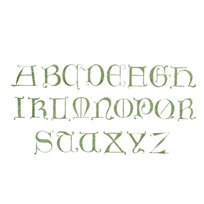 Green gothic capitals alphabet - The Book of Ornamental Alphabets, Ancient and Medieval - 1862