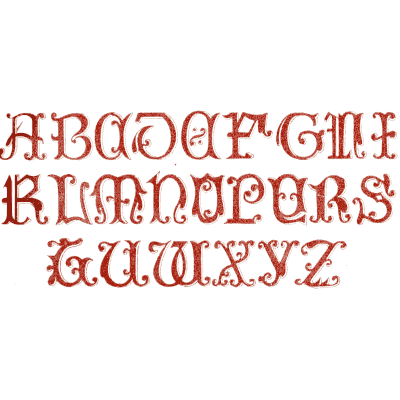 Red lombardic capitals - The Book of Ornamental Alphabets, Ancient and Medieval - 1862