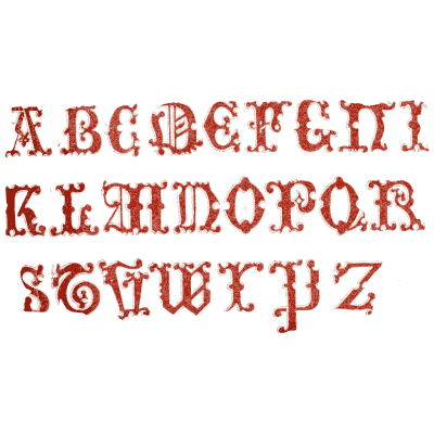 Red gothic capitals alphabet - The Book of Ornamental Alphabets, Ancient and Medieval - 1862