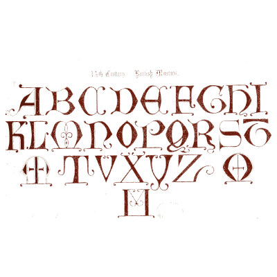 Red lombardic manuscript capitals - The Book of Ornamental Alphabets, Ancient and Medieval - 1862