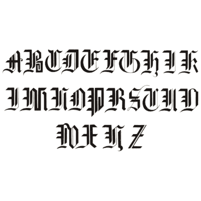 Black gothic capitals alphabet - The Book of Ornamental Alphabets - 1914
