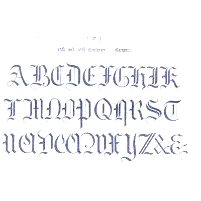 Blue blackletter capitals - The Book of Ornamental Alphabets - 1914