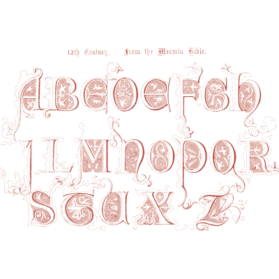 Pink flourished capitals - The Book of Ornamental Alphabets - 1914