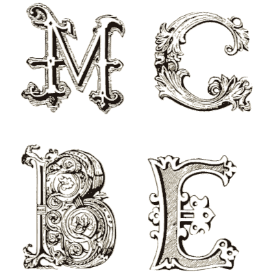 Foliated initial letters M, C, B and E - The Signist's Book of Modern Alphabets - 1906