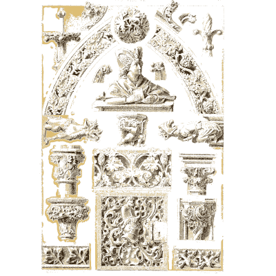 Carved tympanum, capitals and relief panels - Der Ornamentenschatz - 1887