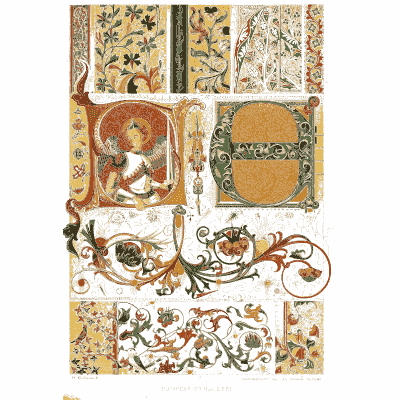 Gothic illuminated initials with vine scrolls - Der Ornamentenschatz - 1887