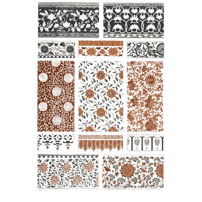 Floral repeat swatches in black and red - Der Ornamentenschatz - 1887